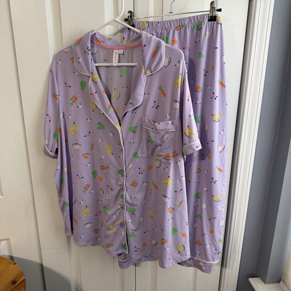 Joyspun Purple Fruit All over Print 2 Piece Pajama Set Women's Size 3X Comfy